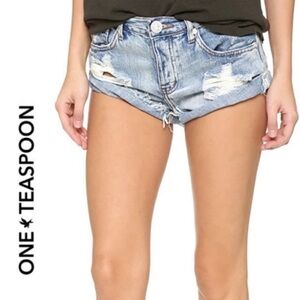 One Teaspoons Blue Distressed Bandit Shorts